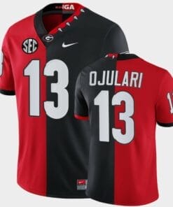 Georgia Bulldogs #13 Azeez Ojulari Jersey Red Black Split Edition 100th Season Alumni Jersey