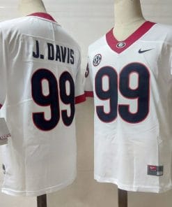 Georgia Bulldogs #99 J.Davis NCAA Football Jersey White