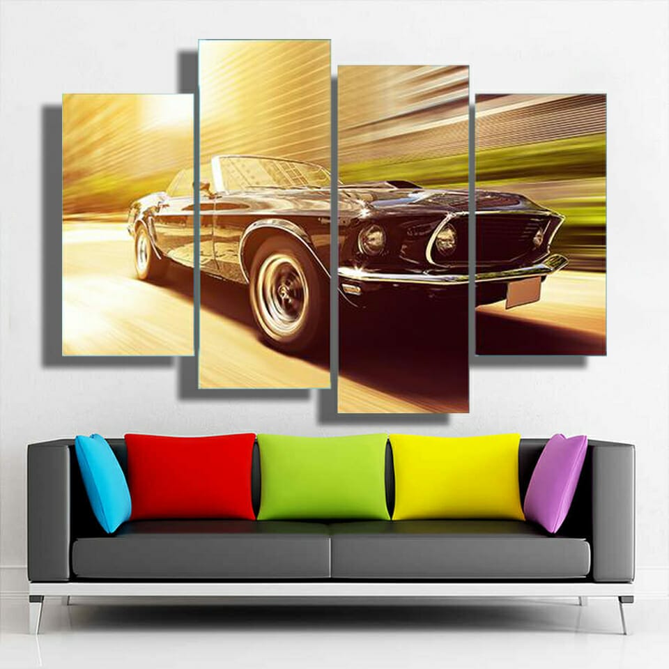 Vintage Car In Blur Motion Multi Panel Canvas Wall Art - Image 2
