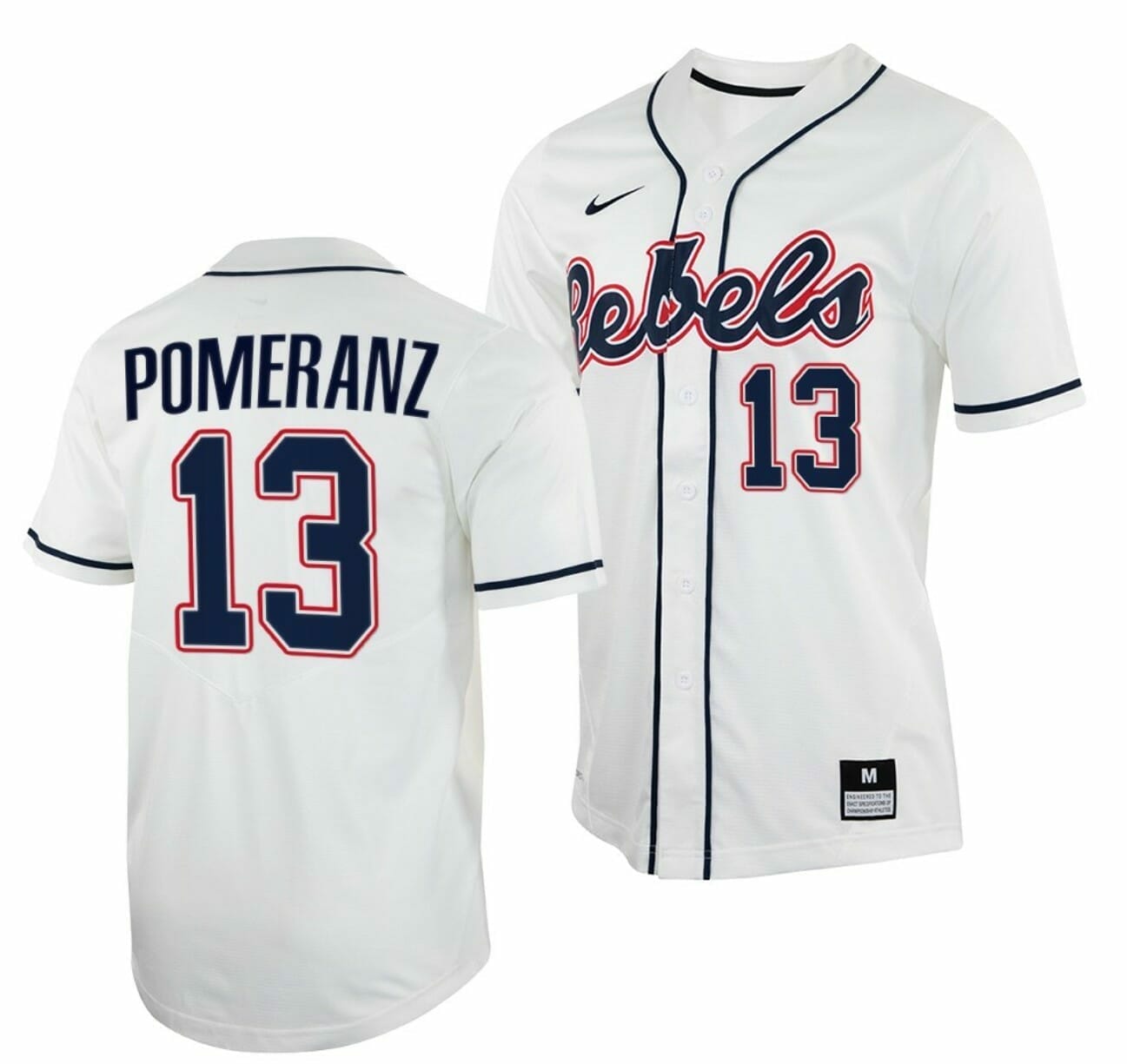 Drew Pomeranz Jersey Ole Miss Rebels College Baseball White #13