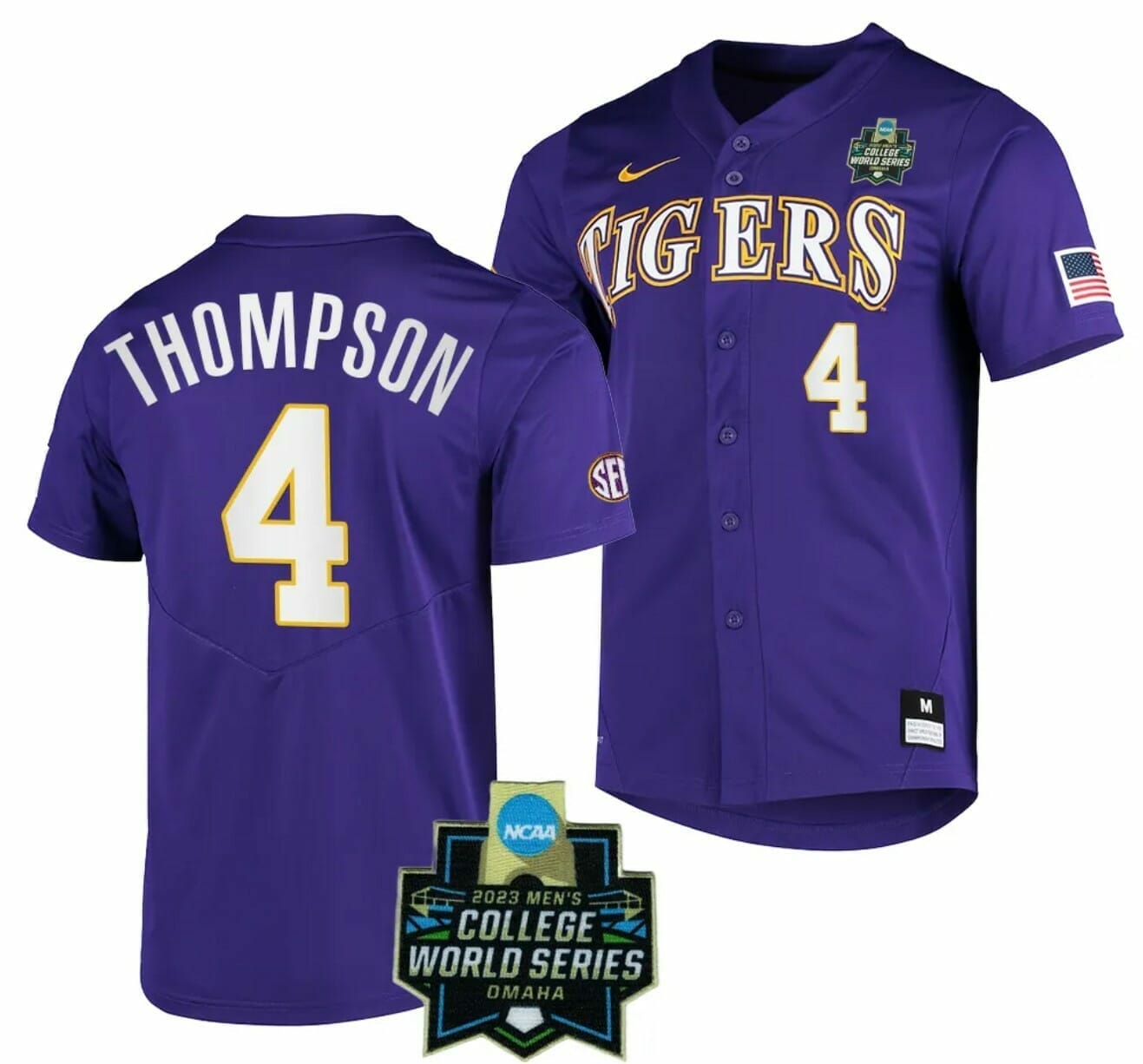Jordan Thompson Jersey LSU Tigers Baseball NCAA 2023 College World Series Purple #4