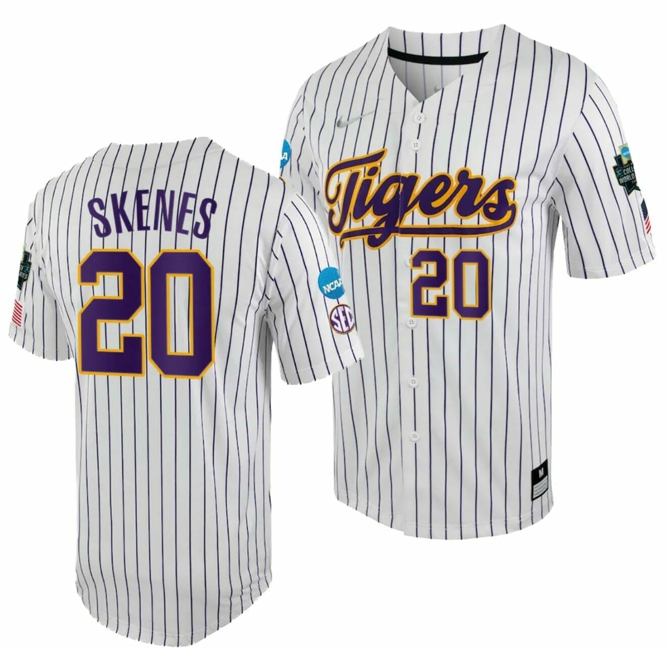 Paul Skenes Jersey LSU Tigers NCAA Baseball 2023 College World Series White Purple #20