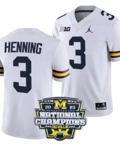 AJ Henning Jersey #3 Michigan Wolverines Football 2023 National Champions Patch White