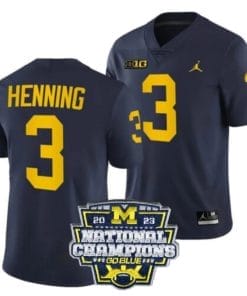 Aj Henning Jersey #3 Michigan Wolverines Football 2023 National Champions Patch Navy