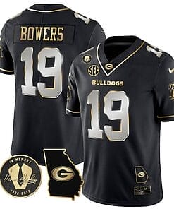 Brock Bowers Jersey #19 Georgia Bulldogs Football Vince Dooley Patch Georgia Map Black Limited All Stitched