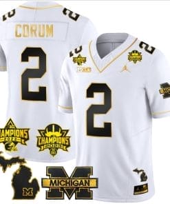 Blake Corum Jersey #2 Michigan Wolverines 2023 Big Ten Back to Back Champions Patch Stitched White Gold