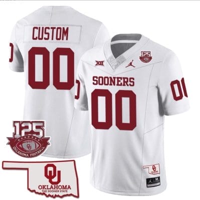 Custom Oklahoma Sooners Jersey Name and Number 125th Season Patch Football White