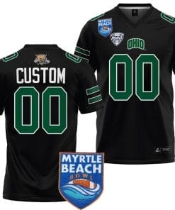 Custom Ohio Bobcats Jersey Name and Number 2023 Myrtle Beach Bowl Patch Football Black