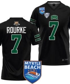 Kurtis Rourke Jersey #7 Ohio Bobcats 2023 Myrtle Beach Bowl Patch College Football Black