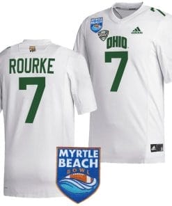 Kurtis Rourke Jersey #7 Ohio Bobcats 2023 Myrtle Beach Bowl Patch MVP Football White