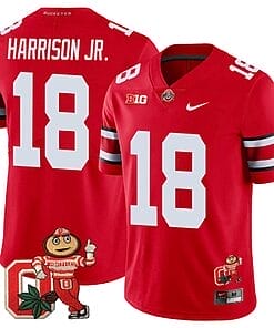 Marvin Harrison Jr Jersey #18 Ohio State Buckeyes Mascot Patch College Football Scarlet
