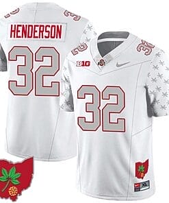 TreVeyon Henderson Jersey #32 Ohio State Buckeyes Football Stitched Ohio Map Patch White Special
