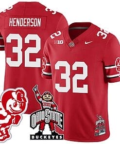TreVeyon Henderson Jersey #32 Ohio State Buckeyes Football Stitched Brutus Buckeye Patch Scarlet