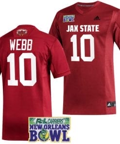 Zion Webb Jersey #10 Jacksonville State Gamecocks 2023 New Orleans Bowl Patch Football Red
