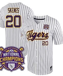 Lsu Tigers Paul Skenes Jersey #20 National Champions NCAA College Baseball Stitched White Stripe
