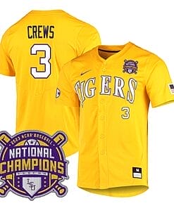 Lsu Tigers Dylan Crews Jersey #3 National Champions NCAA College Baseball Stitched Gold
