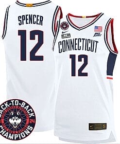 Cam Spencer Jersey #12 UConn Huskies Basketball 2024 Back To Back Champions Patch White