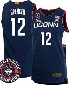 Cam Spencer Jersey #12 UConn Huskies Basketball 2024 Back To Back Champions Patch Navy