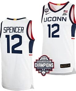 Cam Spencer Jersey #12 UConn Huskies 2024 NCAA Basketball National Champions White Elite