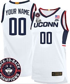 Custom UConn Huskies Basketball Jersey 2024 Back To Back Champions Patch White Home