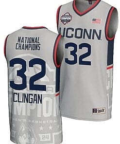 Donovan Clingan Jersey #32 UConn Huskies 2024 NCAA Basketball National Champions Lightweight Gray