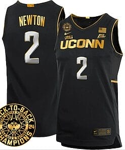 Tristen Newton Jersey #2 UConn Huskies Basketball 2024 Back To Back Champions Patch Black Gold