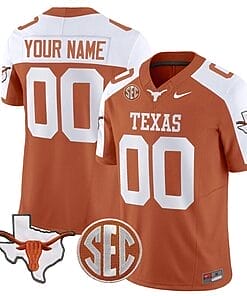 Custom Texas Longhorns Jersey Name and Number State Map and Sec Patch Vapor Limited College Football Stitched Orange Alternate
