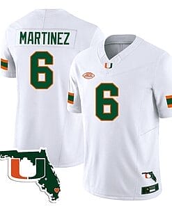 Damien Martinez Jersey #6 Miami Hurricanes Florida Map College Football Stitched White