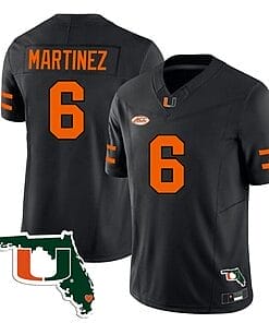 Damien Martinez Jersey #6 Miami Hurricanes Florida Map College Football Stitched Black