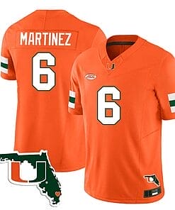 Damien Martinez Jersey #6 Miami Hurricanes Florida Map College Football Stitched Orange