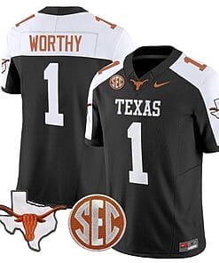 Xavier Worthy Jersey #1 Texas Longhorns State Map and Sec Patch Vapor Limited College Football Stitched Black Alternate