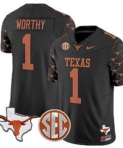 Xavier Worthy Jersey #1 Texas Longhorns State Map and Sec Patch Vapor Limited College Football Stitched Black
