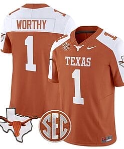 Xavier Worthy Jersey #1 Texas Longhorns State Map and Sec Patch Vapor Limited College Football Stitched Orange Alternate
