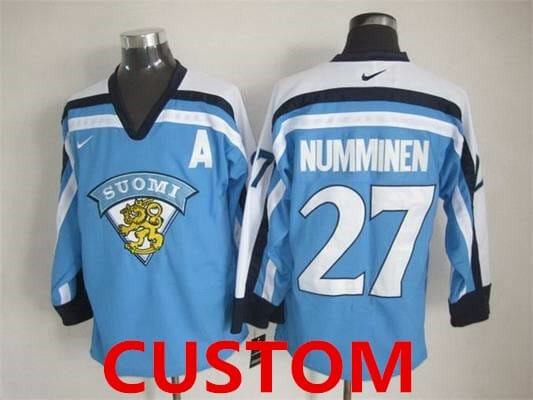 Custom Olympics Finland Jersey Name And Number Light Blue Vintage Throwback Team