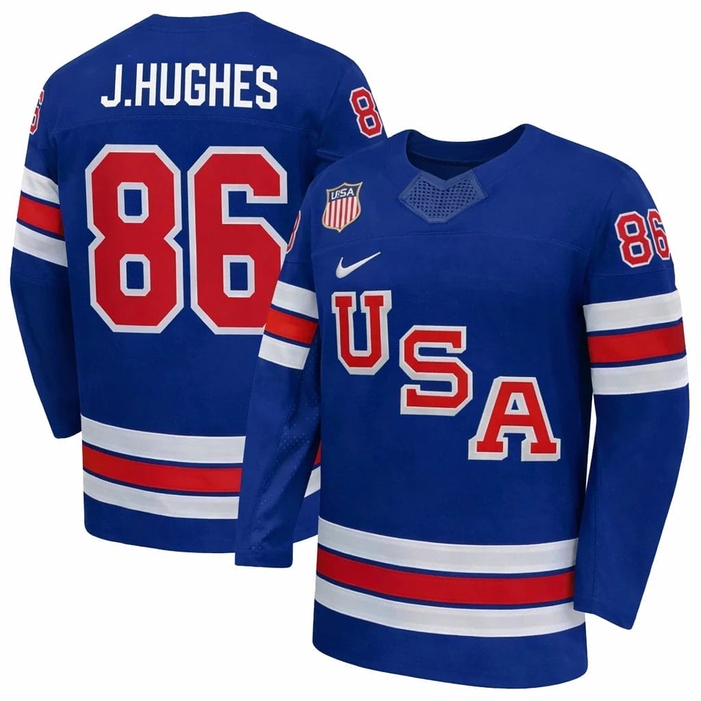 Jack Hughes Jersey Team USA Winter Olympics 2026 Hockey Premium STITCHED Blue