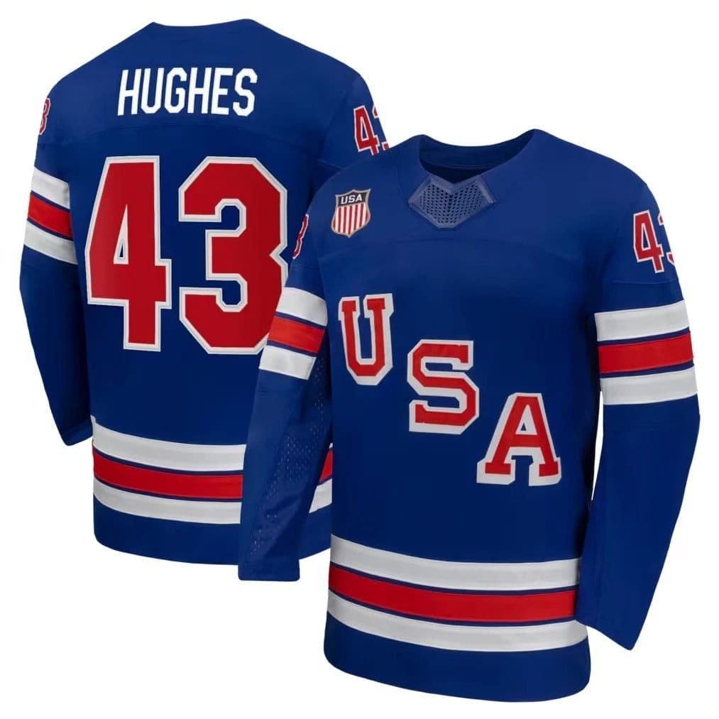 Quinn Hughes Jersey Team USA Winter Olympics 2026 Hockey Premium STITCHED Blue